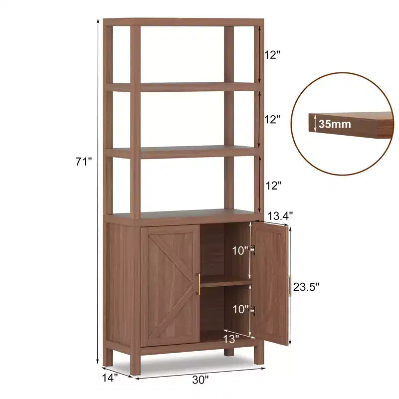 Libreria Boho Marrone a 5 Ripiani con Ante – 180 cm di Altezza, Montaggio da 1 Persona