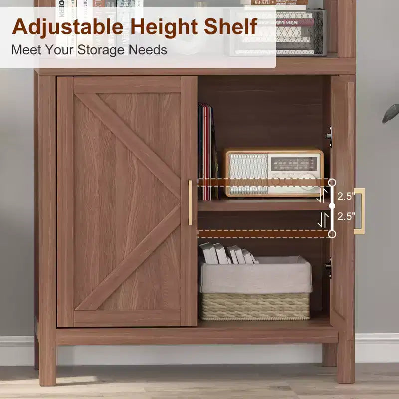 Libreria Boho Marrone a 5 Ripiani con Ante – 180 cm di Altezza, Montaggio da 1 Persona