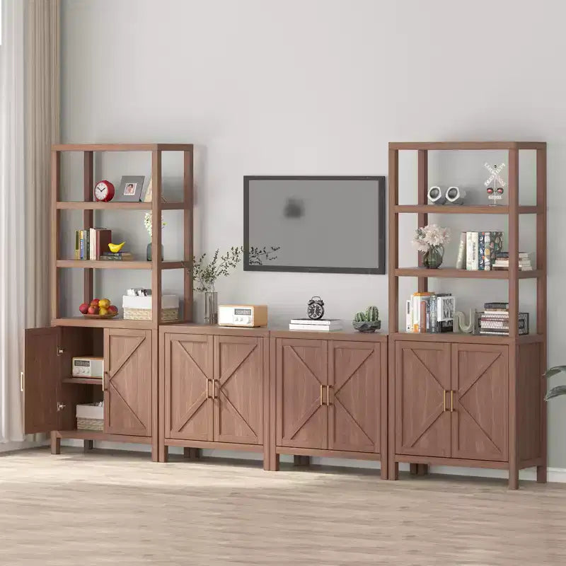 Libreria Boho Marrone a 5 Ripiani con Ante – 180 cm di Altezza, Montaggio da 1 Persona