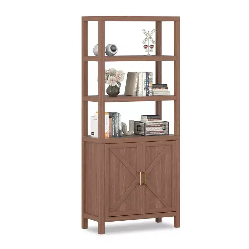 Libreria Boho Marrone a 5 Ripiani con Ante – 180 cm di Altezza, Montaggio da 1 Persona
