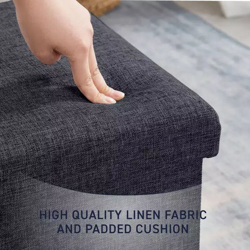 Pouf contenitore pieghevole cubo quadrato, set da 2 – Beige / Nero / Grigio / Blu notte