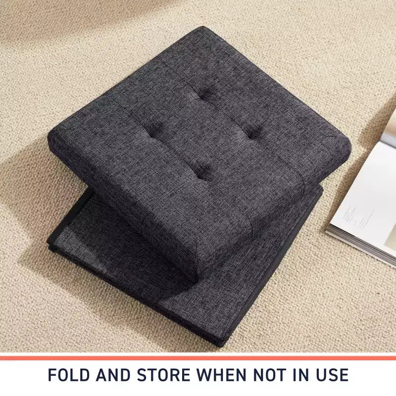 Pouf contenitore pieghevole cubo quadrato, set da 2 – Beige / Nero / Grigio / Blu notte