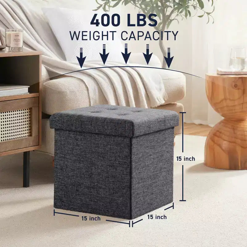 Pouf contenitore pieghevole cubo quadrato, set da 2 – Beige / Nero / Grigio / Blu notte