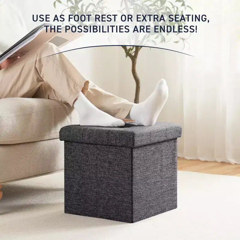 Pouf contenitore pieghevole cubo quadrato, set da 2 – Beige / Nero / Grigio / Blu notte