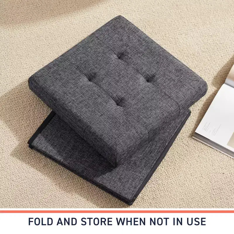 Pouf contenitore pieghevole cubo quadrato, set da 2 – Beige / Nero / Grigio / Blu notte