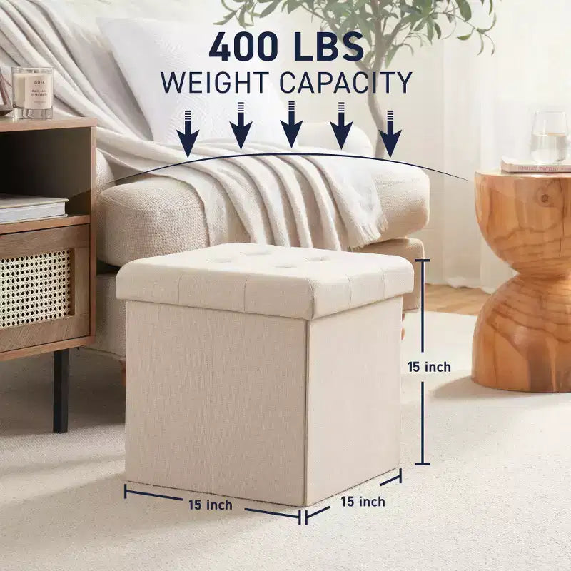 Pouf contenitore pieghevole cubo quadrato, set da 2 – Beige / Nero / Grigio / Blu notte