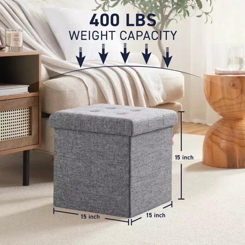 Pouf contenitore pieghevole cubo quadrato, set da 2 – Beige / Nero / Grigio / Blu notte