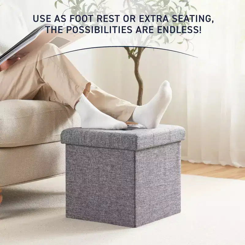 Pouf contenitore pieghevole cubo quadrato, set da 2 – Beige / Nero / Grigio / Blu notte