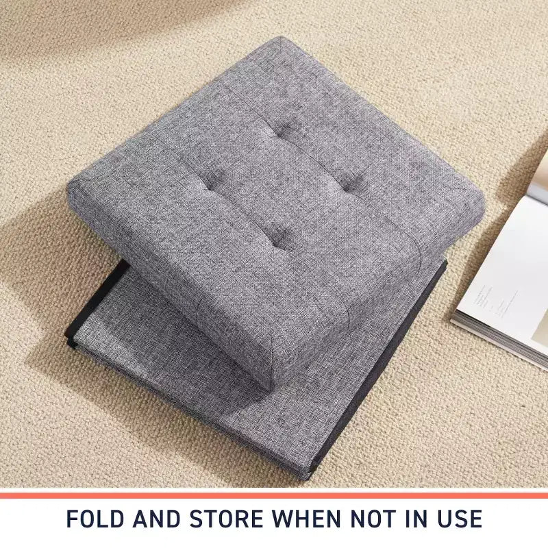 Pouf contenitore pieghevole cubo quadrato, set da 2 – Beige / Nero / Grigio / Blu notte