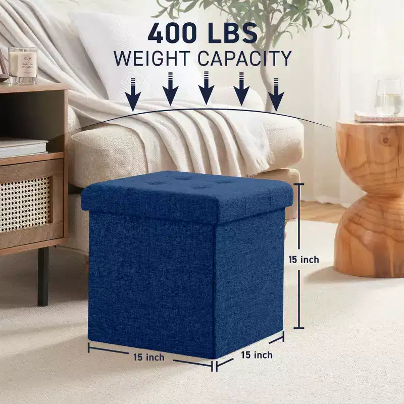 Pouf contenitore pieghevole cubo quadrato, set da 2 – Beige / Nero / Grigio / Blu notte