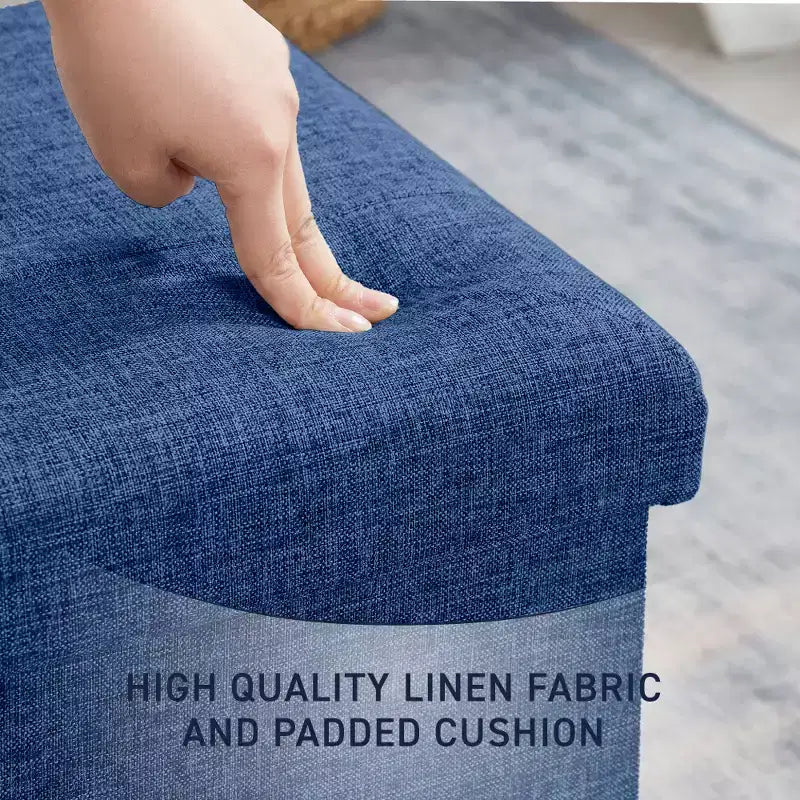 Pouf contenitore pieghevole cubo quadrato, set da 2 – Beige / Nero / Grigio / Blu notte