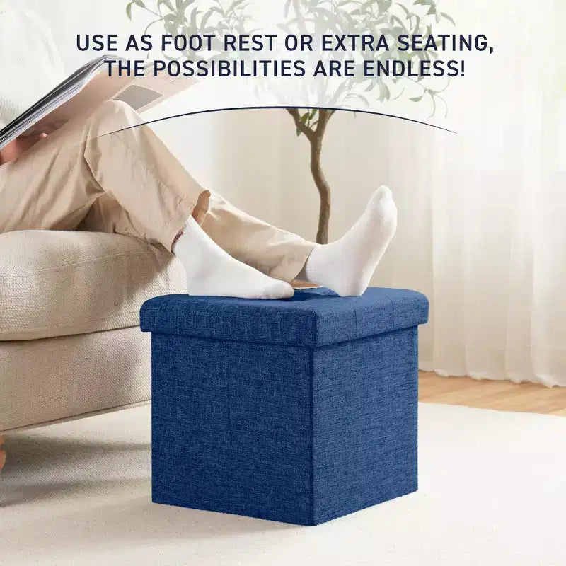 Pouf contenitore pieghevole cubo quadrato, set da 2 – Beige / Nero / Grigio / Blu notte