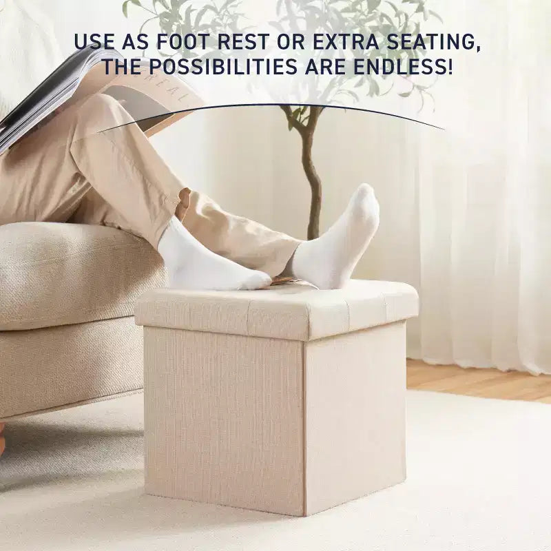 Pouf contenitore pieghevole cubo quadrato, set da 2 – Beige / Nero / Grigio / Blu notte