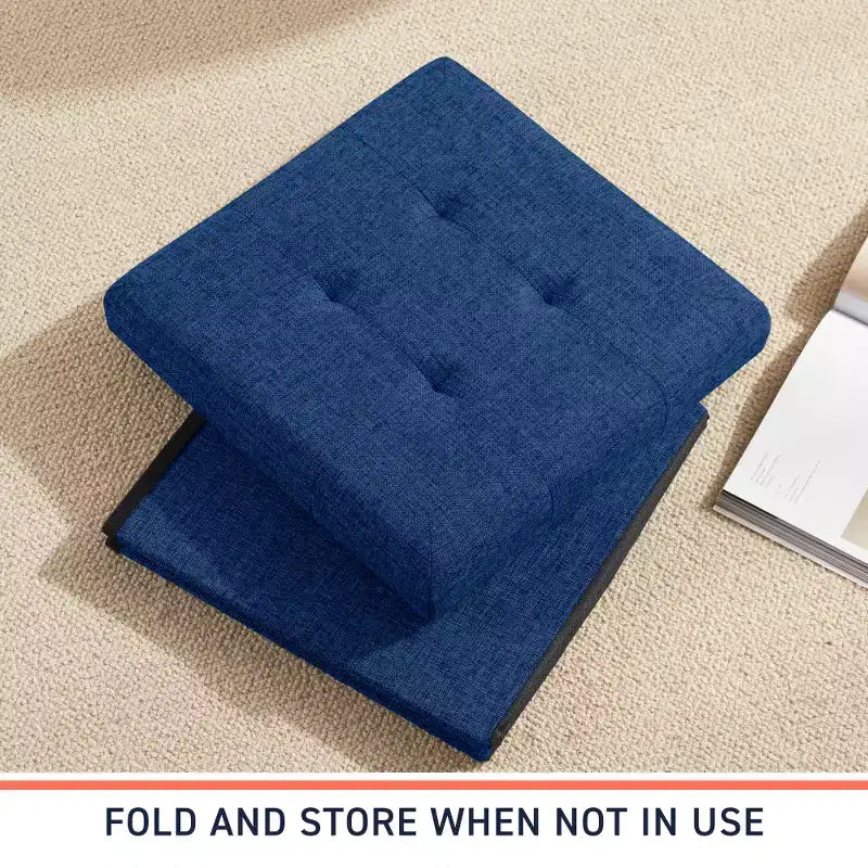 Pouf contenitore pieghevole cubo quadrato, set da 2 – Beige / Nero / Grigio / Blu notte