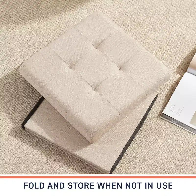 Pouf contenitore pieghevole cubo quadrato, set da 2 – Beige / Nero / Grigio / Blu notte