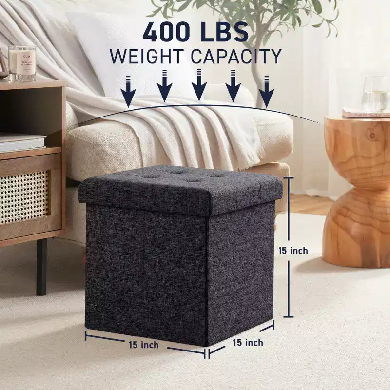 Pouf contenitore pieghevole cubo quadrato, set da 2 – Beige / Nero / Grigio / Blu notte