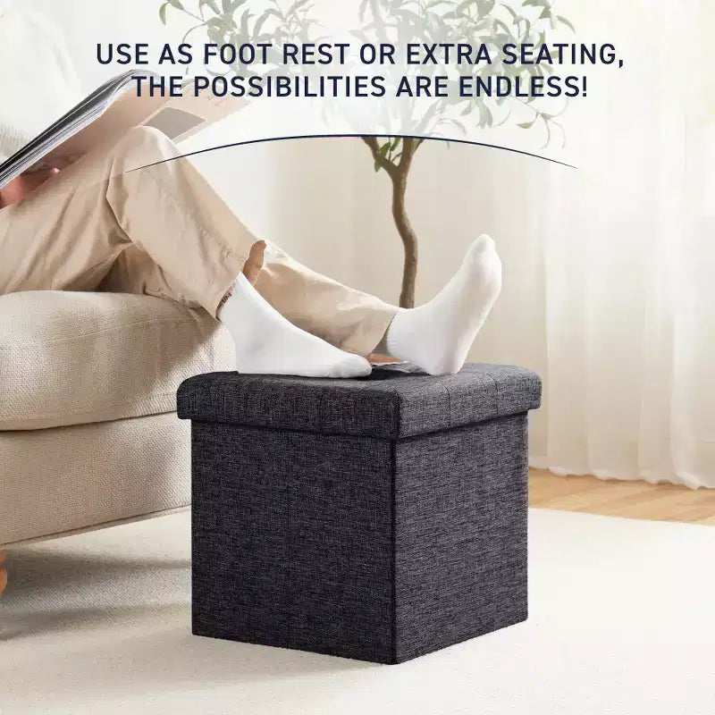 Pouf contenitore pieghevole cubo quadrato, set da 2 – Beige / Nero / Grigio / Blu notte