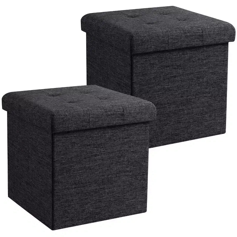 Pouf contenitore pieghevole cubo quadrato, set da 2 – Beige / Nero / Grigio / Blu notte