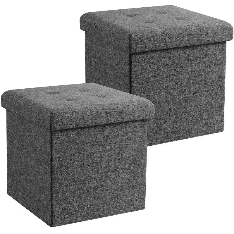 Pouf contenitore pieghevole cubo quadrato, set da 2 – Beige / Nero / Grigio / Blu notte