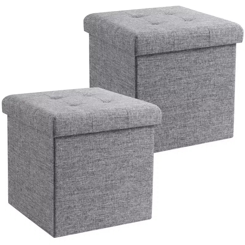 Pouf contenitore pieghevole cubo quadrato, set da 2 – Beige / Nero / Grigio / Blu notte