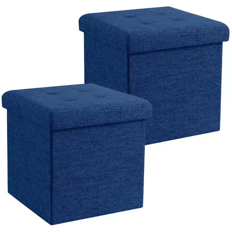 Pouf contenitore pieghevole cubo quadrato, set da 2 – Beige / Nero / Grigio / Blu notte