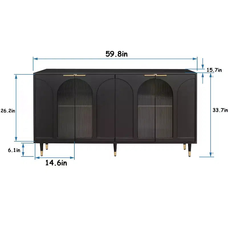 Credenza con ante in vetro scanalato bianco – 4 ante, 4 ripiani