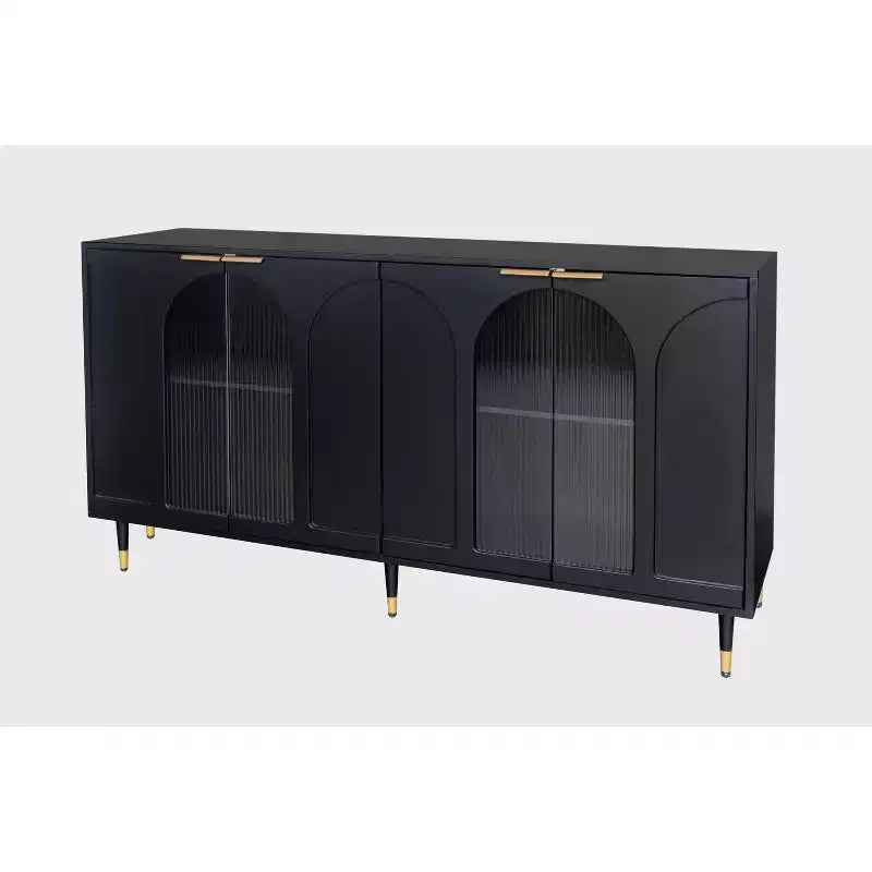 Credenza con ante in vetro scanalato bianco – 4 ante, 4 ripiani