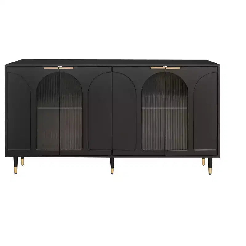 Credenza con ante in vetro scanalato bianco – 4 ante, 4 ripiani