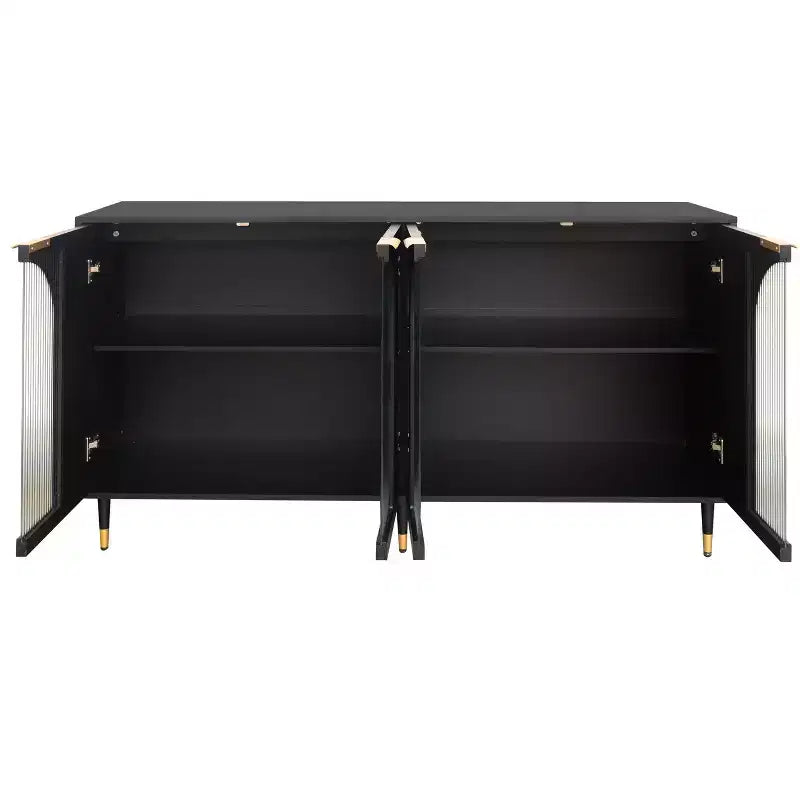 Credenza con ante in vetro scanalato bianco – 4 ante, 4 ripiani