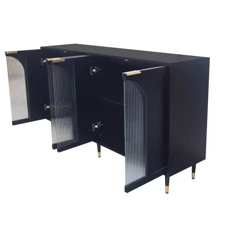 Credenza con ante in vetro scanalato bianco – 4 ante, 4 ripiani