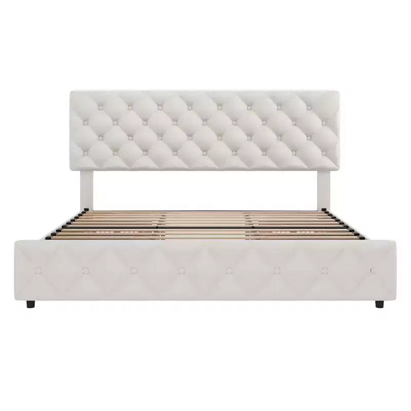 Letto imbottito king size con piattaforma, testiera regolabile, 4 cassetti – Nero / Bianco, per 2 persone
