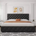King Size Platform Bed Frame with Adjustable Headboard and 4 Drawers, Modern Grey Upholstered Bed Frame with Footboard, Wooden Slats Support