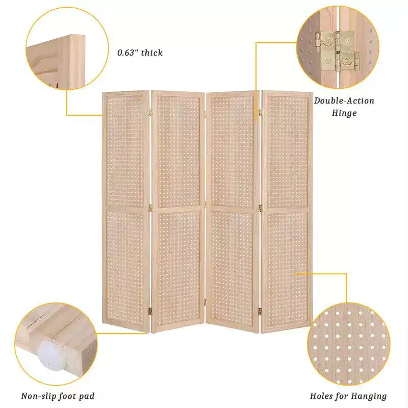 Divisorio a 4 pannelli in legno naturale – Monouso