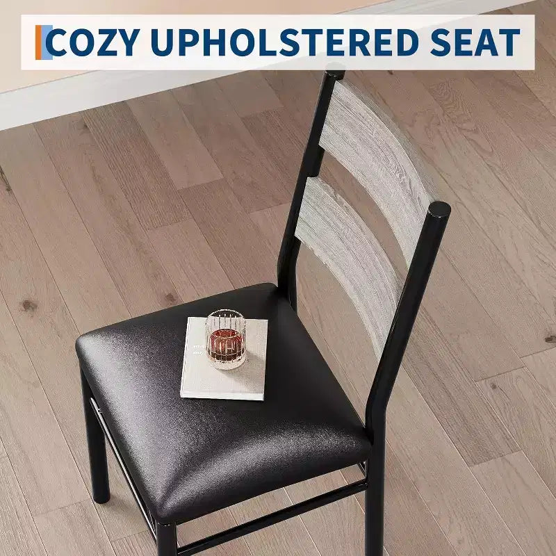Set tavolo da pranzo marrone/grigio – piano in legno e sedie imbottite, 3 o 5 posti