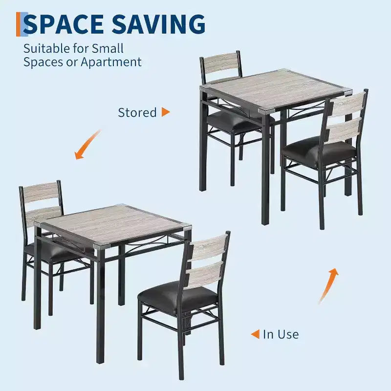 Set tavolo da pranzo marrone/grigio – piano in legno e sedie imbottite, 3 o 5 posti