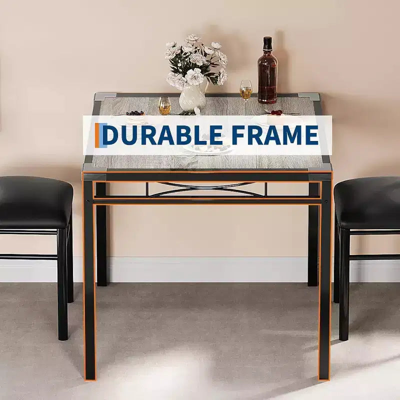 Set tavolo da pranzo marrone/grigio – piano in legno e sedie imbottite, 3 o 5 posti