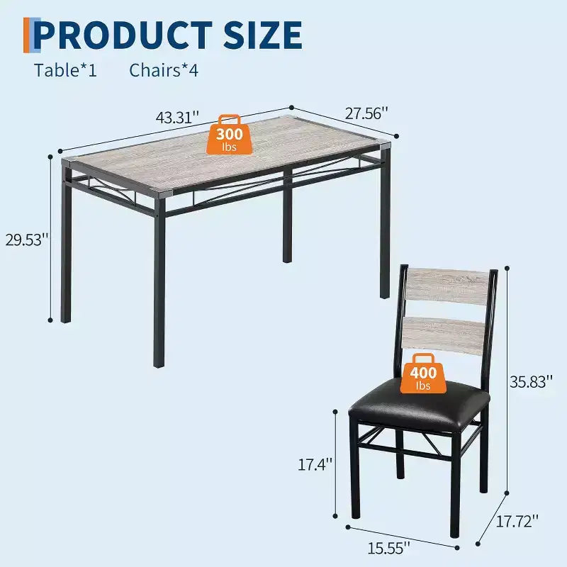 Set tavolo da pranzo marrone/grigio – piano in legno e sedie imbottite, 3 o 5 posti