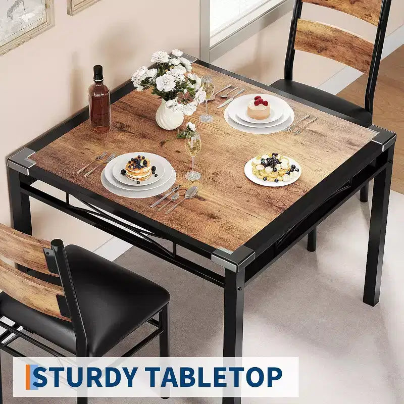 Set tavolo da pranzo marrone/grigio – piano in legno e sedie imbottite, 3 o 5 posti