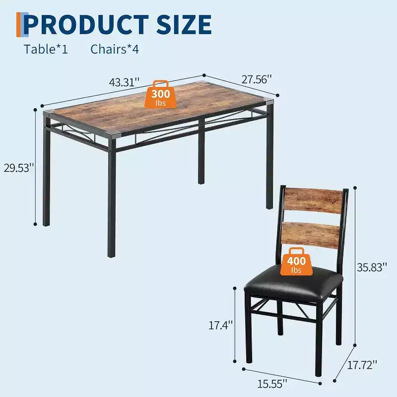 Set tavolo da pranzo marrone/grigio – piano in legno e sedie imbottite, 3 o 5 posti