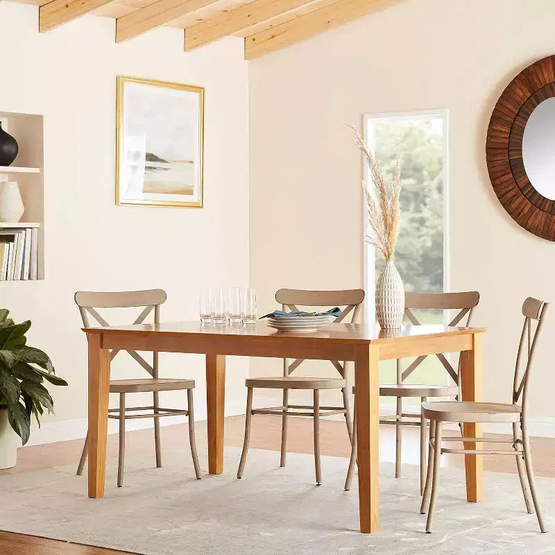Tavolo da Pranzo Rettangolare 36x60 | Lino Bianco / Mogano / Rovere | 4 Posti