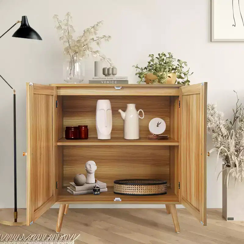 Madia con ante in rattan, marrone, 2 ante, ripiano regolabile, larghezza 80 cm