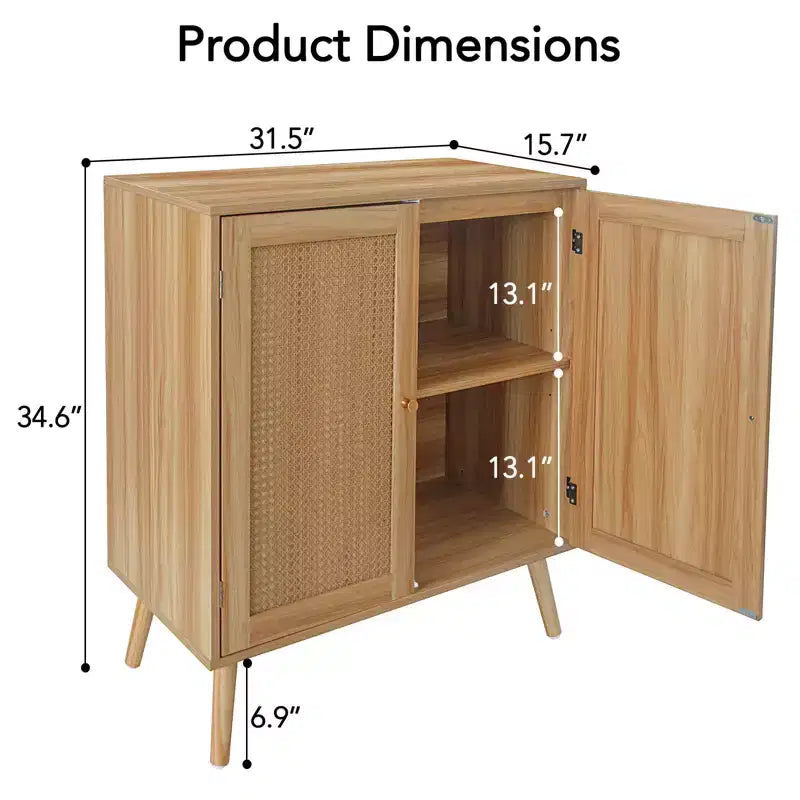 Madia con ante in rattan, marrone, 2 ante, ripiano regolabile, larghezza 80 cm