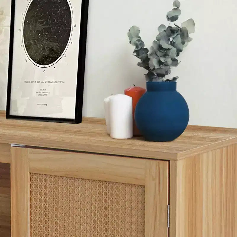 Madia con ante in rattan, marrone, 2 ante, ripiano regolabile, larghezza 80 cm