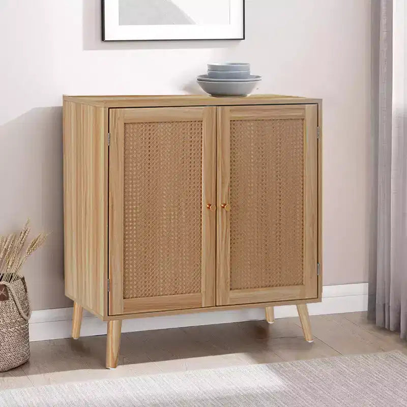 Madia con ante in rattan, marrone, 2 ante, ripiano regolabile, larghezza 80 cm