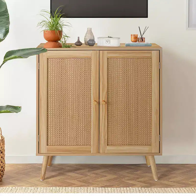 Madia con ante in rattan, marrone, 2 ante, ripiano regolabile, larghezza 80 cm