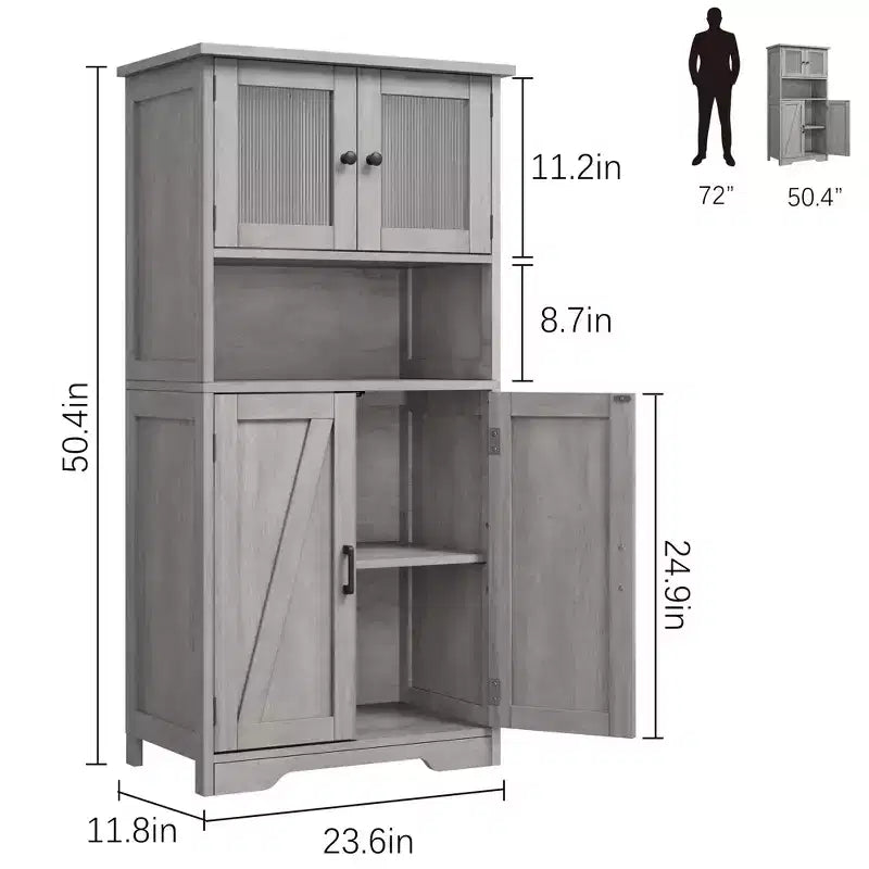 Mobile contenitore a 4 ante freestanding Grigio/Bianco/Marrone – Montaggio 1 persona, Ripiani regolabili