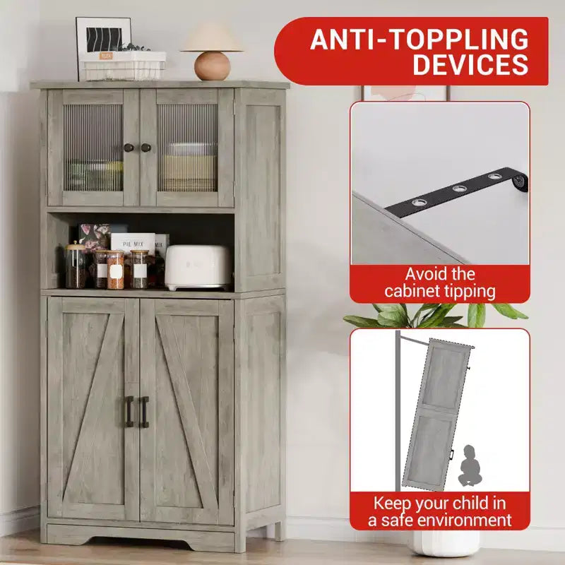 Mobile contenitore a 4 ante freestanding Grigio/Bianco/Marrone – Montaggio 1 persona, Ripiani regolabili