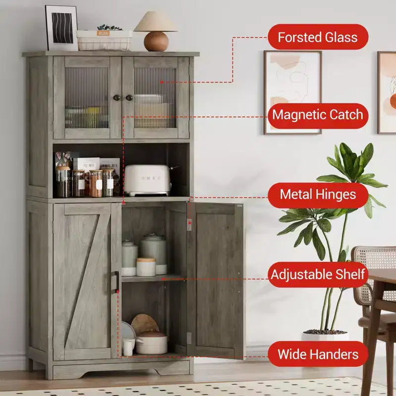 Mobile contenitore a 4 ante freestanding Grigio/Bianco/Marrone – Montaggio 1 persona, Ripiani regolabili