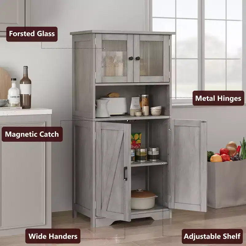 Mobile contenitore a 4 ante freestanding Grigio/Bianco/Marrone – Montaggio 1 persona, Ripiani regolabili