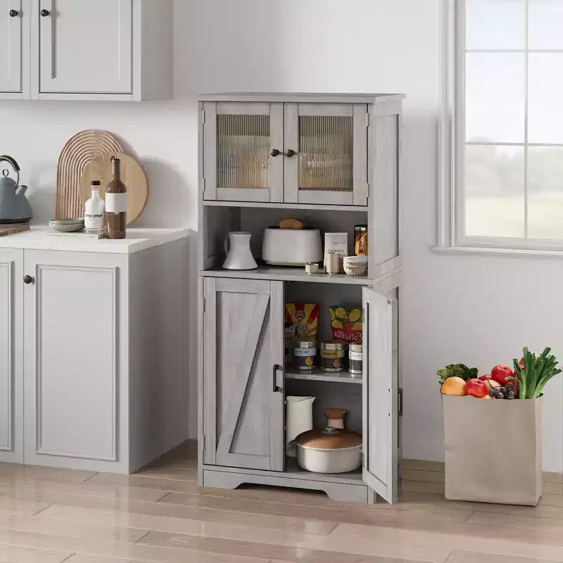 Mobile contenitore a 4 ante freestanding Grigio/Bianco/Marrone – Montaggio 1 persona, Ripiani regolabili